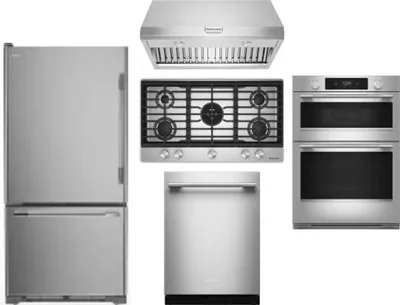 5 Piece Package Includes Refrigerator, Cooktop, Wall Oven, Hood And Dishwasher