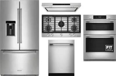 5 Piece Package Includes Refrigerator, Cooktop, Wall Oven, Hood And Dishwasher