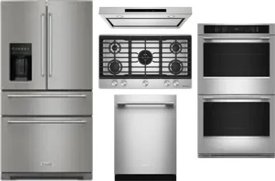 5 Piece Package Includes Refrigerator, Cooktop, Wall Oven, Hood And Dishwasher