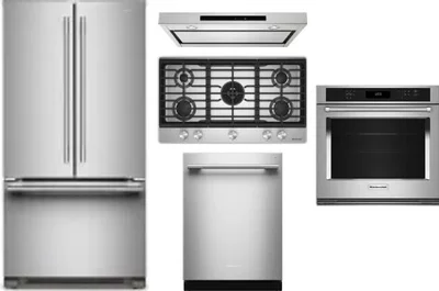 5 Piece Package Includes Refrigerator, Cooktop, Wall Oven, Hood And Dishwasher