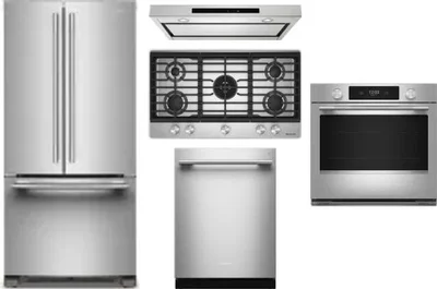 5 Piece Package Includes Refrigerator, Cooktop, Wall Oven, Hood And Dishwasher