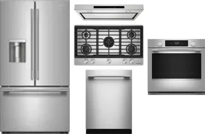 5 Piece Package Includes Refrigerator, Cooktop, Wall Oven, Hood And Dishwasher