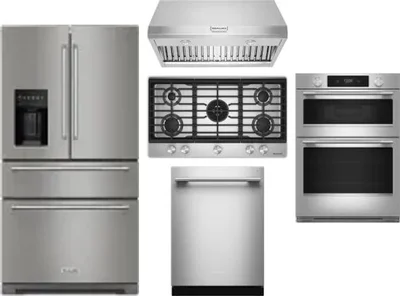 5 Piece Package Includes Refrigerator, Cooktop, Wall Oven, Hood And Dishwasher