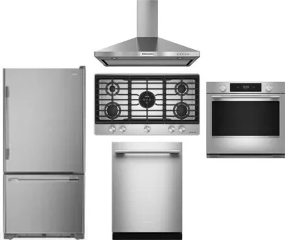 5 Piece Package Includes Refrigerator, Cooktop, Wall Oven, Hood And Dishwasher