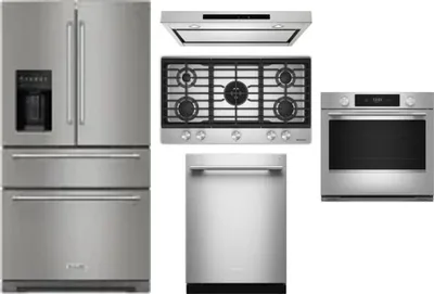 5 Piece Package Includes Refrigerator, Cooktop, Wall Oven, Hood And Dishwasher