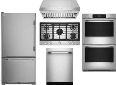 5 Piece Package Includes Refrigerator, Cooktop, Wall Oven, Hood And Dishwasher
