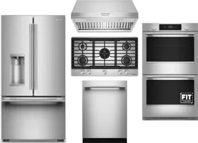 5 Piece Package Includes Refrigerator, Cooktop, Wall Oven, Hood And Dishwasher