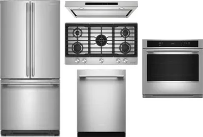 5 Piece Package Includes Refrigerator, Cooktop, Wall Oven, Hood And Dishwasher
