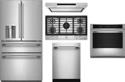 5 Piece Package Includes Refrigerator, Cooktop, Wall Oven, Hood And Dishwasher