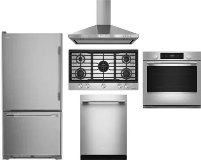 5 Piece Package Includes Refrigerator, Cooktop, Wall Oven, Hood And Dishwasher