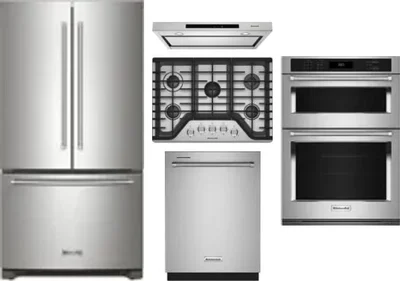 5 Piece Package Includes Refrigerator, Cooktop, Wall Oven, Hood And Dishwasher