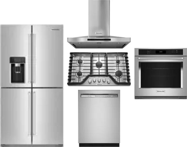 5 Piece Package Includes Refrigerator, Cooktop, Wall Oven, Hood And Dishwasher