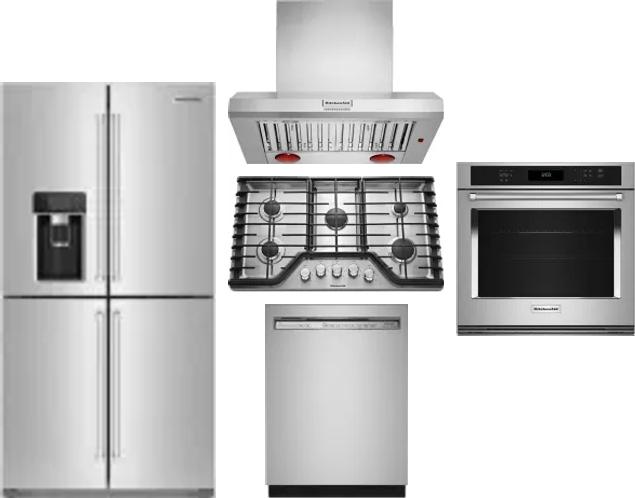 5 Piece Package Includes Refrigerator, Cooktop, Wall Oven, Hood And Dishwasher