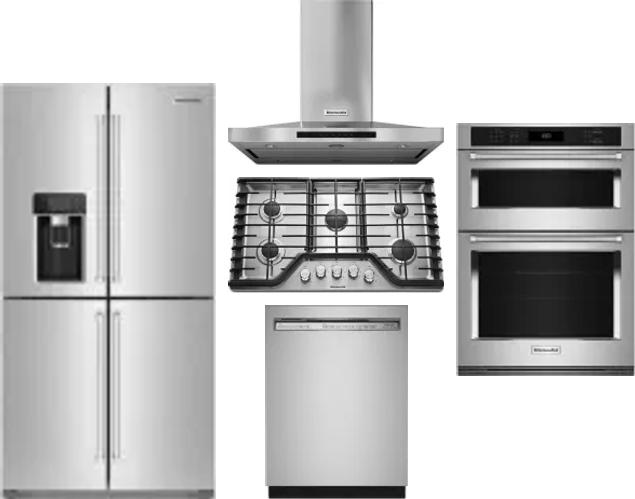 5 Piece Package Includes Refrigerator, Cooktop, Wall Oven, Hood And Dishwasher