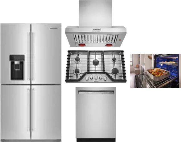5 Piece Package Includes Refrigerator, Cooktop, Wall Oven, Hood And Dishwasher