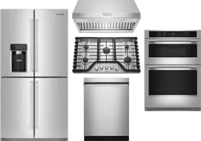 5 Piece Package Includes Refrigerator, Cooktop, Wall Oven, Hood And Dishwasher