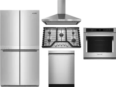 5 Piece Package Includes Refrigerator, Cooktop, Wall Oven, Hood And Dishwasher