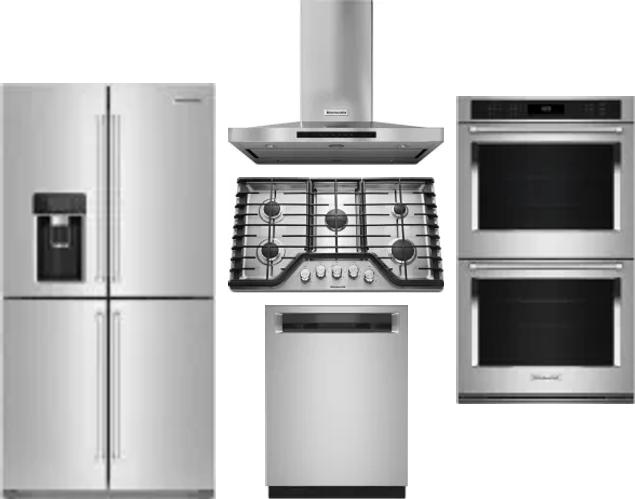 5 Piece Package Includes Refrigerator, Cooktop, Wall Oven, Hood And Dishwasher