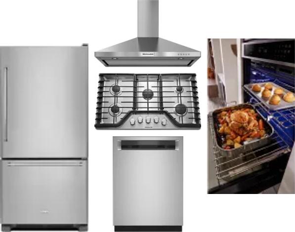5 Piece Package Includes Refrigerator, Cooktop, Wall Oven, Hood And Dishwasher