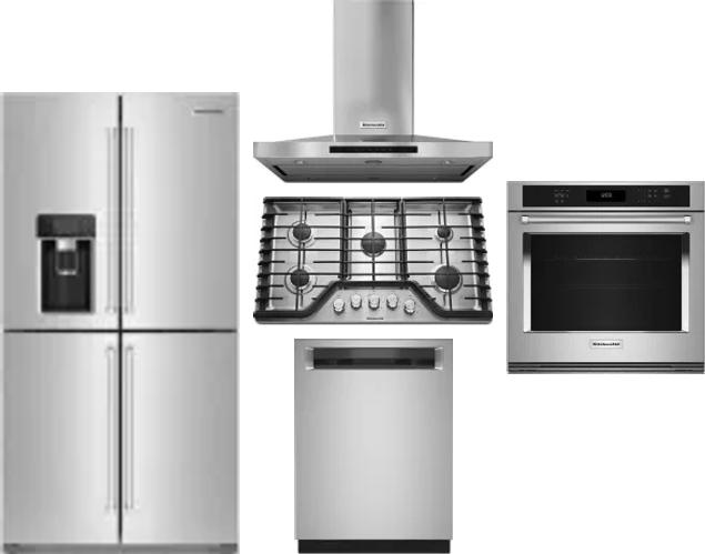 5 Piece Package Includes Refrigerator, Cooktop, Wall Oven, Hood And Dishwasher