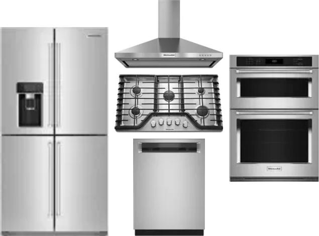 5 Piece Package Includes Refrigerator, Cooktop, Wall Oven, Hood And Dishwasher