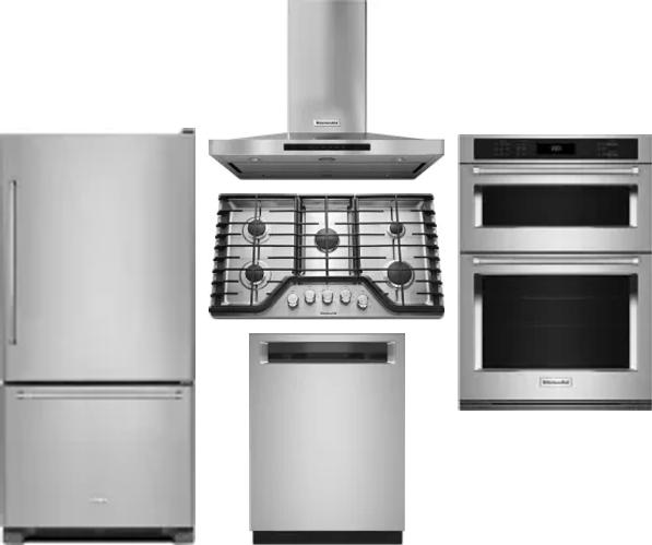 5 Piece Package Includes Refrigerator, Cooktop, Wall Oven, Hood And Dishwasher