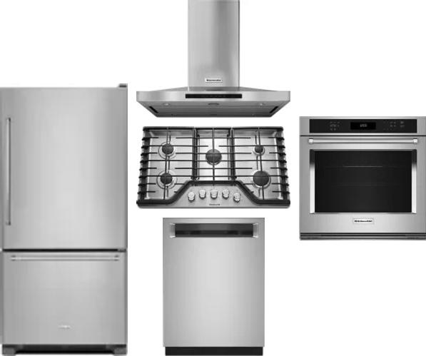 5 Piece Package Includes Refrigerator, Cooktop, Wall Oven, Hood And Dishwasher