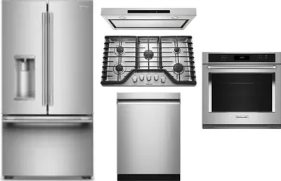 5 Piece Package Includes Refrigerator, Cooktop, Wall Oven, Hood And Dishwasher