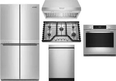 5 Piece Package Includes Refrigerator, Cooktop, Wall Oven, Hood And Dishwasher