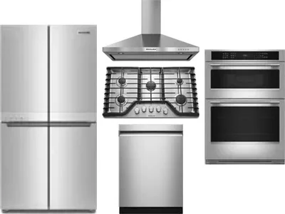 5 Piece Package Includes Refrigerator, Cooktop, Wall Oven, Hood And Dishwasher