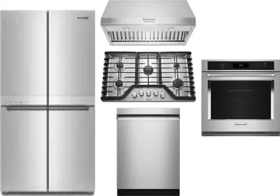 5 Piece Package Includes Refrigerator, Cooktop, Wall Oven, Hood And Dishwasher