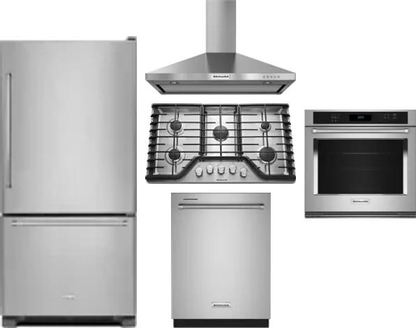 5 Piece Package Includes Refrigerator, Cooktop, Wall Oven, Hood And Dishwasher