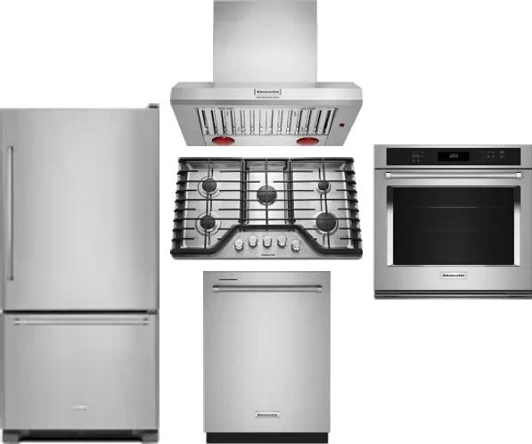 5 Piece Package Includes Refrigerator, Cooktop, Wall Oven, Hood And Dishwasher