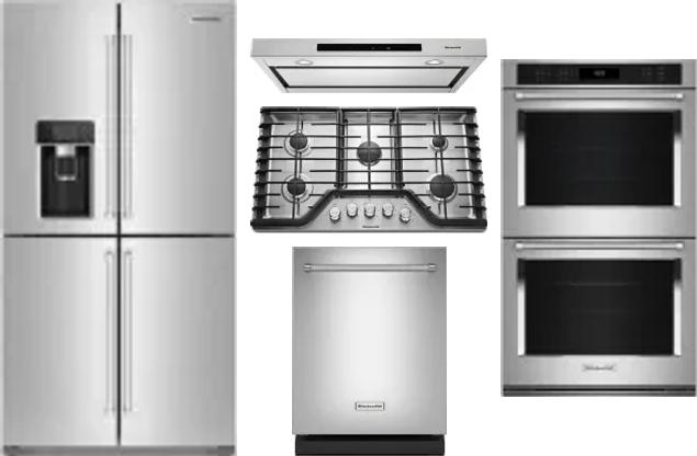 5 Piece Package Includes Refrigerator, Cooktop, Wall Oven, Hood And Dishwasher