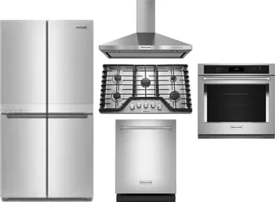 5 Piece Package Includes Refrigerator, Cooktop, Wall Oven, Hood And Dishwasher