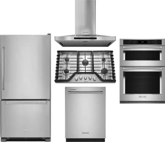 5 Piece Package Includes Refrigerator, Cooktop, Wall Oven, Hood And Dishwasher