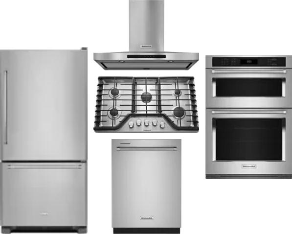 5 Piece Package Includes Refrigerator, Cooktop, Wall Oven, Hood And Dishwasher