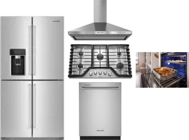 5 Piece Package Includes Refrigerator, Cooktop, Wall Oven, Hood And Dishwasher