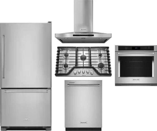 5 Piece Package Includes Refrigerator, Cooktop, Wall Oven, Hood And Dishwasher