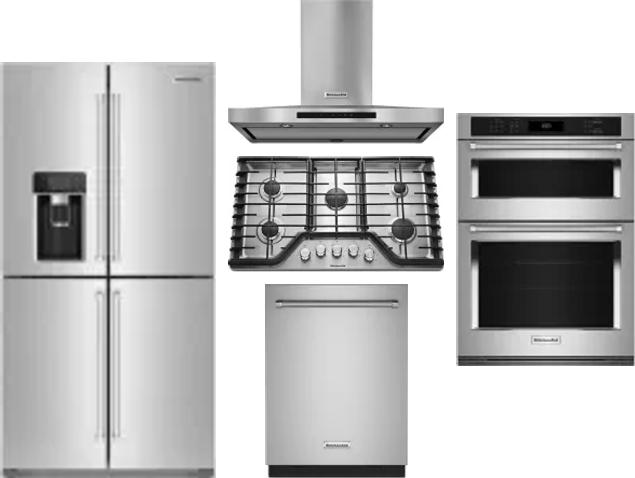 5 Piece Package Includes Refrigerator, Cooktop, Wall Oven, Hood And Dishwasher