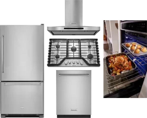 5 Piece Package Includes Refrigerator, Cooktop, Wall Oven, Hood And Dishwasher