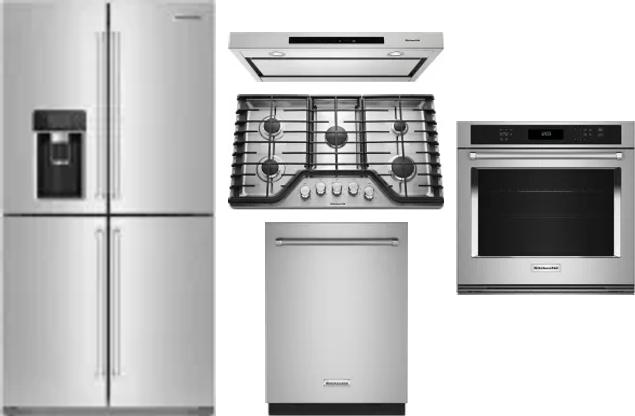 5 Piece Package Includes Refrigerator, Cooktop, Wall Oven, Hood And Dishwasher