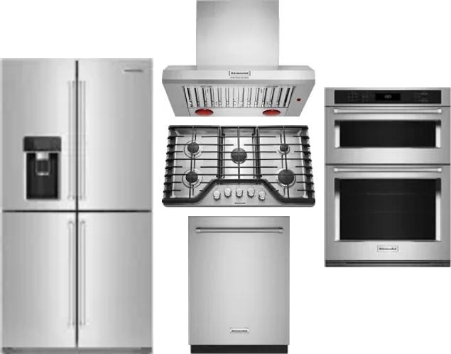 5 Piece Package Includes Refrigerator, Cooktop, Wall Oven, Hood And Dishwasher
