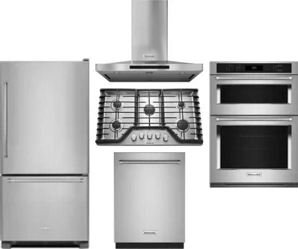 5 Piece Package Includes Refrigerator, Cooktop, Wall Oven, Hood And Dishwasher