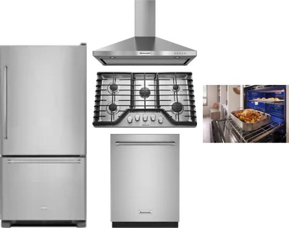 5 Piece Package Includes Refrigerator, Cooktop, Wall Oven, Hood And Dishwasher
