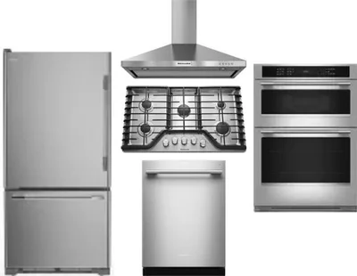 5 Piece Package Includes Refrigerator, Cooktop, Wall Oven, Hood And Dishwasher