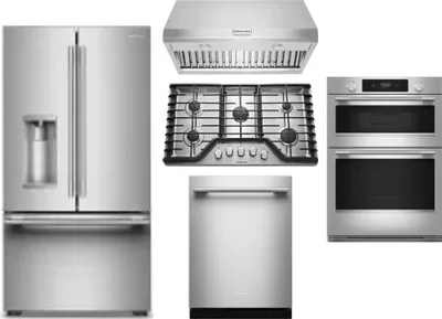 5 Piece Package Includes Refrigerator, Cooktop, Wall Oven, Hood And Dishwasher