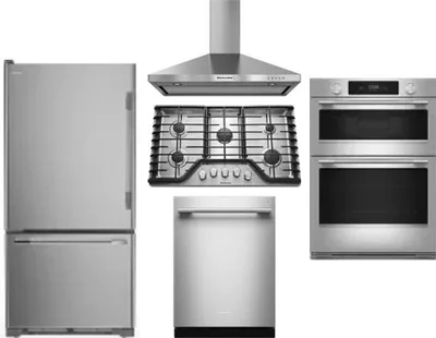 5 Piece Package Includes Refrigerator, Cooktop, Wall Oven, Hood And Dishwasher