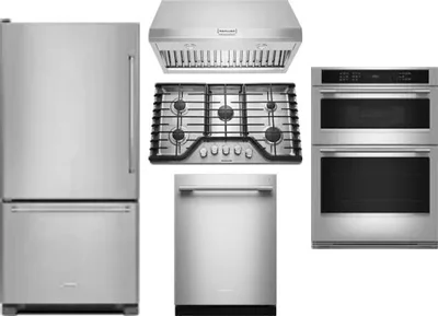 5 Piece Package Includes Refrigerator, Cooktop, Wall Oven, Hood And Dishwasher