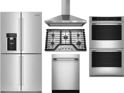 5 Piece Package Includes Refrigerator, Cooktop, Wall Oven, Hood And Dishwasher